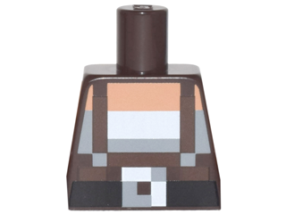Lego Torso Pixelated Dark Brown Suspenders over White Top and Black Belt with Buckle Pattern / Dark Brown