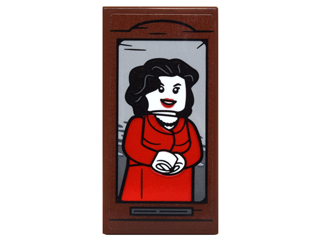 Lego Tile 2 x 4 with Woman with Black Hair and Red Dress Portrait Pattern (Sticker) - Set 76052