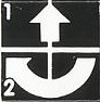 Lego Tile 2 x 2 with White Number 1, Number 2, Crossed Lines, and Arrows Up, Curved Clockwise Pattern (Sticker) - Set 8094