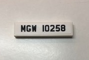 Lego Tile 1 x 4 with Black 'MGW 10258' Pattern (Sticker) - Set 10258 / White