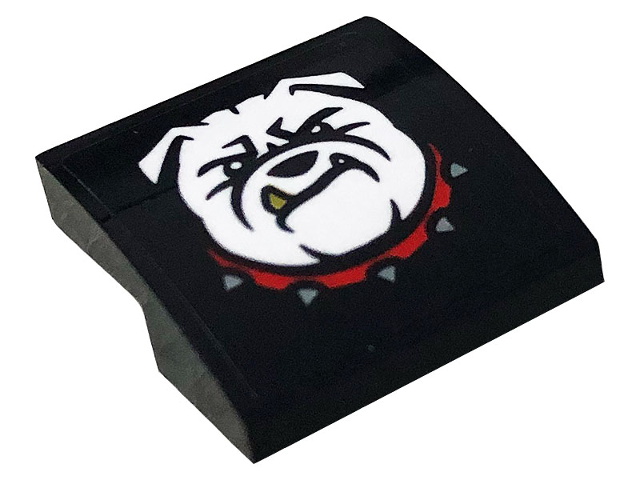 Lego Slope, Curved 2 x 2 x 2/3 with White Bulldog Pattern (Sticker) - Set 60242 / Black
