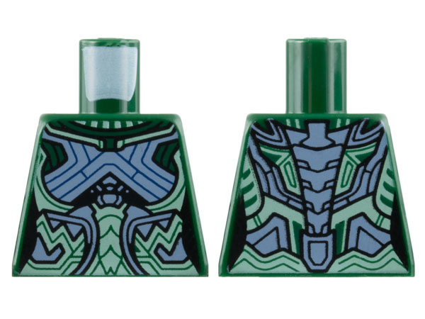 Lego Torso Female Armor, Sand Green and Light Bluish Gray Panels Pattern / Dark Green