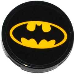 Lego Tile, Round 2 x 2 with Bottom Stud Holder with Batman Logo Oval Pattern (Sticker) - Set 76053 / Black