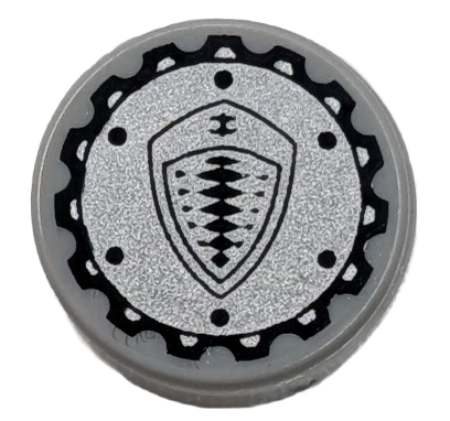 Lego Tile, Round 1 x 1 with Black Koenigsegg Logo and Dots on Silver Gear Pattern