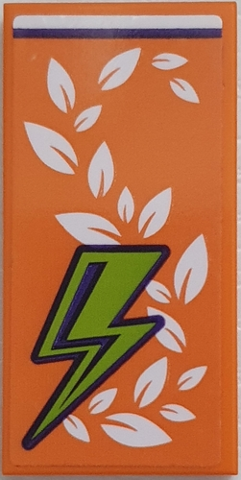 Lego Tile 2 x 4 with Orange Blanket with White Leaves and Lime Lightning Bolt Pattern (Sticker) - Set 41327 / Orange