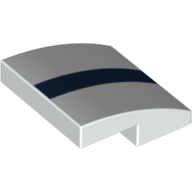 Lego Brick Curved 2 x 2 x 2/3 with dark Blue Lines/Stripe print / White