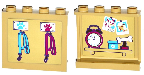 Lego Panel 1 x 4 x 3 with Side Supports - Hollow Studs with Dog Leashes on Outside and Photos, Clock and Trophy on Inside Pattern (Stickers) - Set 41124