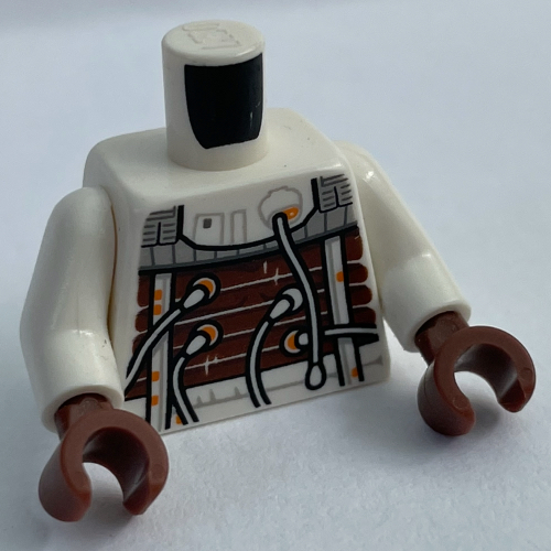 Lego Torso Jumpsuit, Hoses, Black Vest (Bacta Tank Suit) Print, White Arms, Reddish Brown Hands / White
