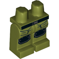 Lego Hips and Olive Green Legs with Black Belt, Front Pockets and Black Round Knee Pads Print / Olive Green