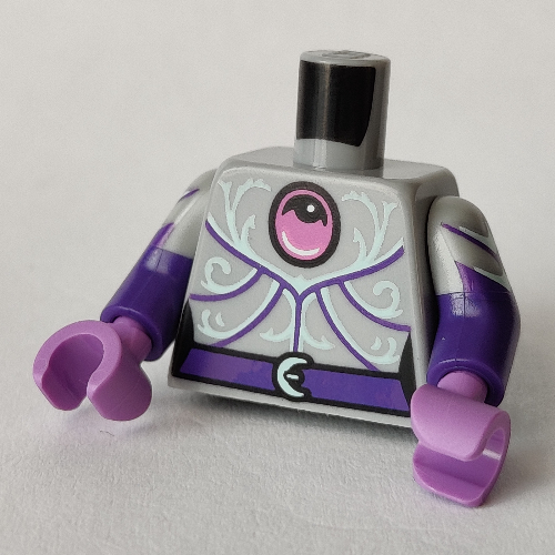 Lego Torso, Dual Molded Arms, Lavender Gem, Dark Purple Belt, White Decorations print, with Light Bluish Gray Sleeves Pattern, Dark Purple Arms, Lavender Hands / Light Bluish Gray