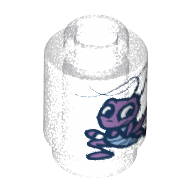 Lego Brick Round 1 x 1 with Cricket Print (Cri-Kee) / Opal Trans-Clear