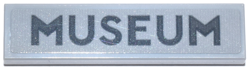 Lego Tile 1 x 4 with Dark Bluish Gray 'MUSEUM' Pattern (Sticker) - Set 76271