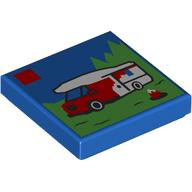 Lego Tile 2 x 2 with LEGO Set, Camper Print / Blue