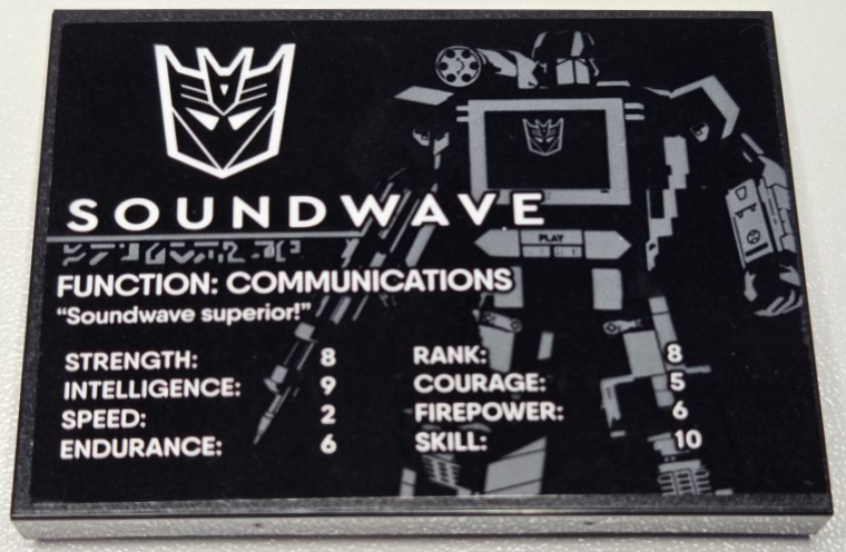 Lego Slope 10 6 x 8 with Transformers Soundwave Pattern (Sticker) - Set 10358 / Black