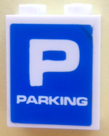 Lego Brick 1 x 2 x 2 with Inside Axle Holder with Capital Letter P and 'PARKING' on Blue Background Pattern (Sticker) - Set 3832