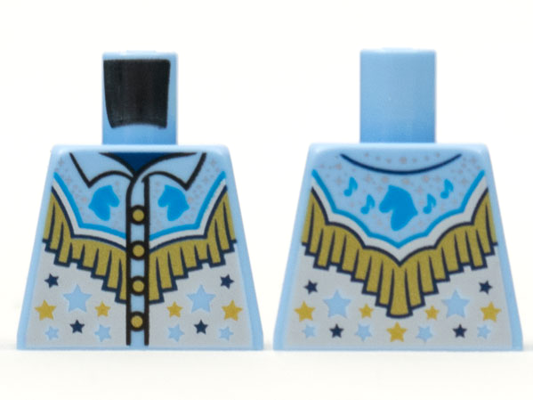 Lego Torso Western Shirt Dark Azure Horse Heads, Gold Fringe, White Lower with Stars Pattern / Bright Light Blue