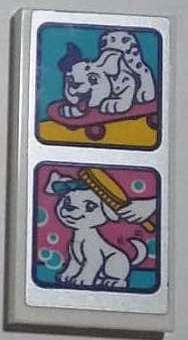 Lego Tile 2 x 4 with Puppy on Skateboard and Dog Grooming with Brush Pattern (Sticker) - Set 41300