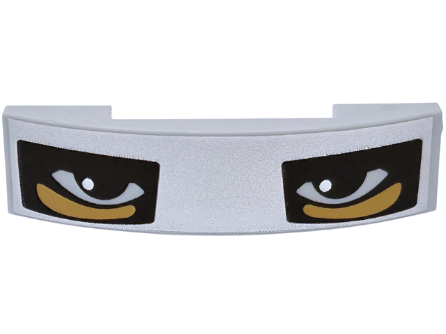 Lego Slope, Curved 4 x 1 x 2/3 Double with Black Eyes with White Glints and Medium Nougat Skin on Silver Background Pattern / Light Bluish Gray