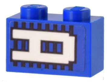 Lego Brick 1 x 2 with White 'A' on Blue and Black Lines Pattern (Sticker) - Set 10299 / Blue