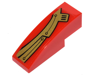 Lego Slope, Curved 3 x 1 with Curved Gold Panels with Rivets Pattern Model Left Side (Sticker) - Set 70146 / Red