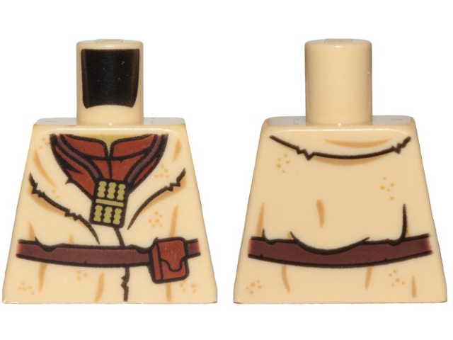 Lego Torso SW Layered Shirt Yoda, Reddish Brown Undershirt, Dark Brown Belt and Pan Flute Pattern / Tan