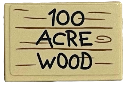 Lego Tile 2 x 3 with Black '100 ACRE WOOD' and Wood Grain Pattern (Sticker) - Set 21326 / Tan