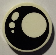 Lego Tile, Round 2 x 2 with Bottom Stud Holder with Black Eye with White Pupil and 3 White Circles Pattern Model Right Side (Sticker) - Set 40234