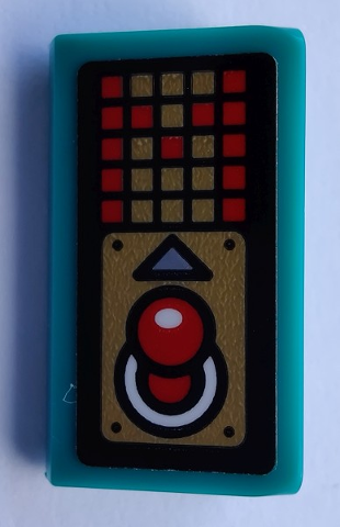 Lego Slope 30 1 x 2 x 2/3 with Red Joystick and Pixelated Display with Letter M Pattern (Sticker) - Set 80012 / Dark Turquoise