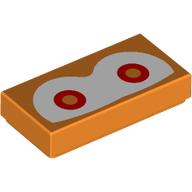 Lego Tile 1 x 2 with White Eyes, Red/Orange Pupils Print / Orange