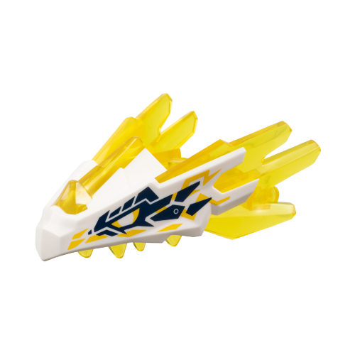 Lego Creature Body Part, Dragon Head Upper Jaw with Spikes with Trans-Yellow Pattern and Dark Blue/Gold Markings Print