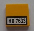 Lego Tile 2 x 2 with Black 'HD 7633' on White Background Pattern (Sticker) - Set 7633 / Yellow
