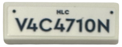 Lego Tile 1 x 3 with License Plate, Dark Blue 'HLC' and 'V4C4710N' Pattern (Sticker) - Set 42656 / White