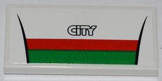Lego Tile 2 x 4 with Red and Green Stripes and 'CITY' Pattern (Sticker) - Set 60016