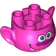Lego Minifig Head Special, with Ears and 4 Studs on Top, with Face with Big Smile and Teeth Print (Cooper) / Dark Pink