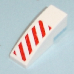 Lego Slope, Curved 3 x 1 with Red Danger Stripes Pattern Right Side (Sticker) - Set 7636