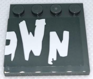Lego Tile, Modified 4 x 4 with Studs on Edge with 'OWN' (O Cut in Half) Pattern (Sticker) - Set 75977