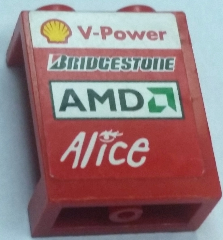 Lego Panel 1 x 2 x 2 - Hollow Studs with Shell V-Power, Bridgestone, AMD and Alice Logos Pattern, Model Right (Sticker) - Sets 8168 / 8185 / Red