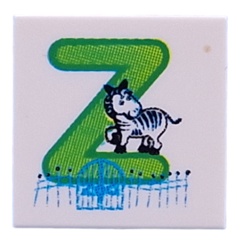 Lego Tile 2 x 2 with Lime 'Z', Zebra Print