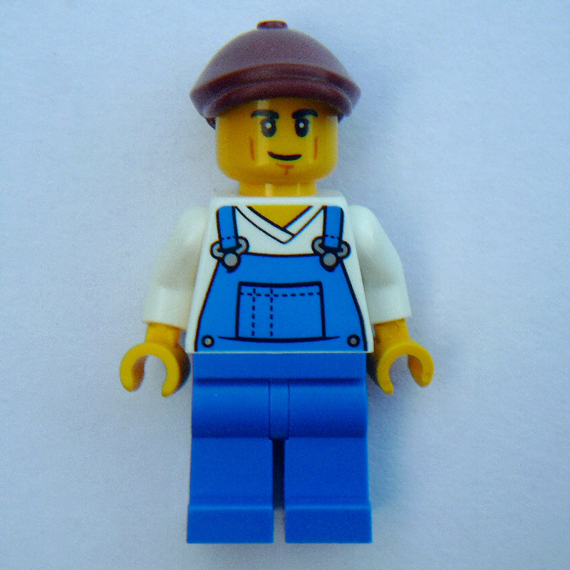 Lego Farmer, Blue Overall, Reddish Brown Cap