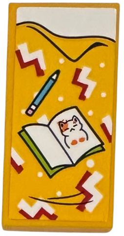 Lego Tile 2 x 4 with Blanket with Red and White Zigzags, Book, Pencil and White Bedsheet Pattern (Sticker) - Set 41735