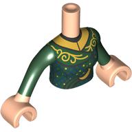 Lego Minidoll Torso with Dress, Dark Blue Plaid, Gold Decorations, Collar, Moon Print, Dark Green Arms, Light Nougat Hands / Light Nougat