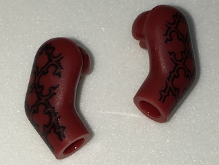 Lego Arm, (Matching Left and Right) Pair with Black Brocade Pattern / Dark Red