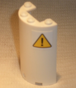 Lego Cylinder Half 2 x 4 x 5 with 1 x 2 Cutout with Black Exclamation Mark on Yellow Triangle Pattern (Sticker) - Set 60010