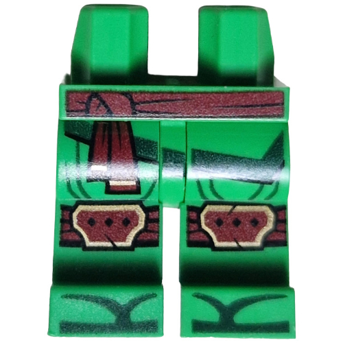 Lego Hips and Bright Green Legs with Dark Red Sash, Knee Pads, Robe Ends, Dark Green Trim print