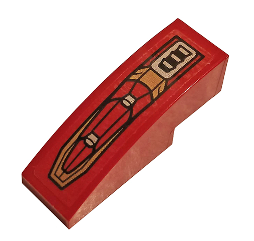 Lego Slope, Curved 3 x 1 with Gold and Dark Red Armor Plates and Silver Vents Pattern (Sticker) - Set 76167 / Dark Red