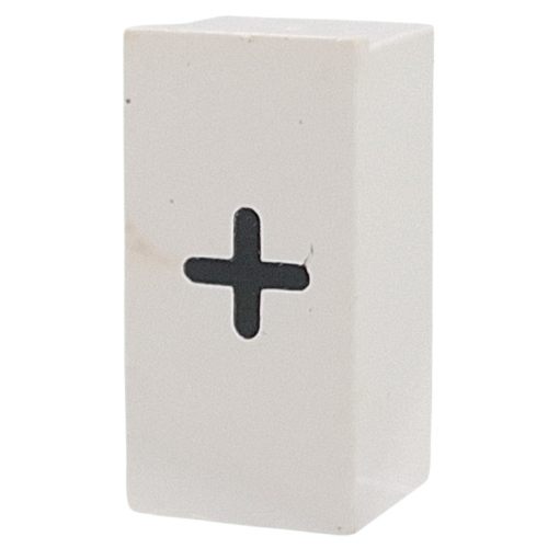 Lego Tile Special 1 x 2 x 5/6 with Stud Hole in End with '+' Print / White