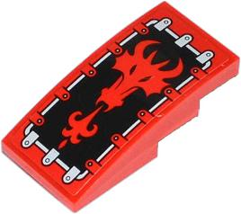 Lego Slope, Curved 4 x 2 with Red Fire Breathing Dragon Head Pattern (Sticker) - Set 70404