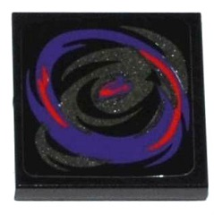 Lego Tile 2 x 2 with Dark Purple, Pearl Dark Gray and Red Swirls Pattern (Sticker) - Set 70728 / Black