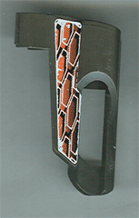 Lego Technic, Panel Fairing # 5 Small Short, Large Hole, Side A with White, Black, and Orange Hexagons Pattern (Sticker) - Set 8471 / Pearl Dark Gray