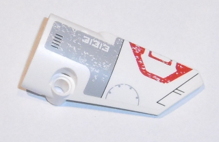 Lego Technic, Panel Fairing # 4 Small Smooth Long, Side B with White '31313' and Light Bluish Gray and Red Pattern (Sticker) - Set 31313 / White